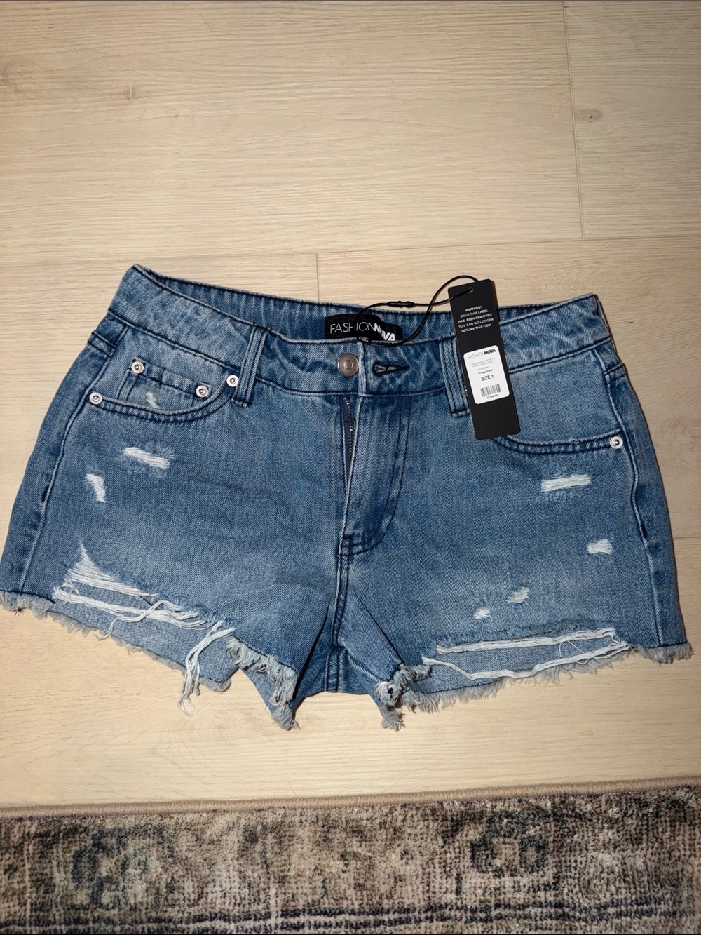 Fashion Nova Light Blue Distressed Denim Shorts